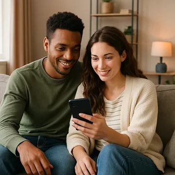 Partners connecting through conversation, LoveWorkz couples relationship program imagery