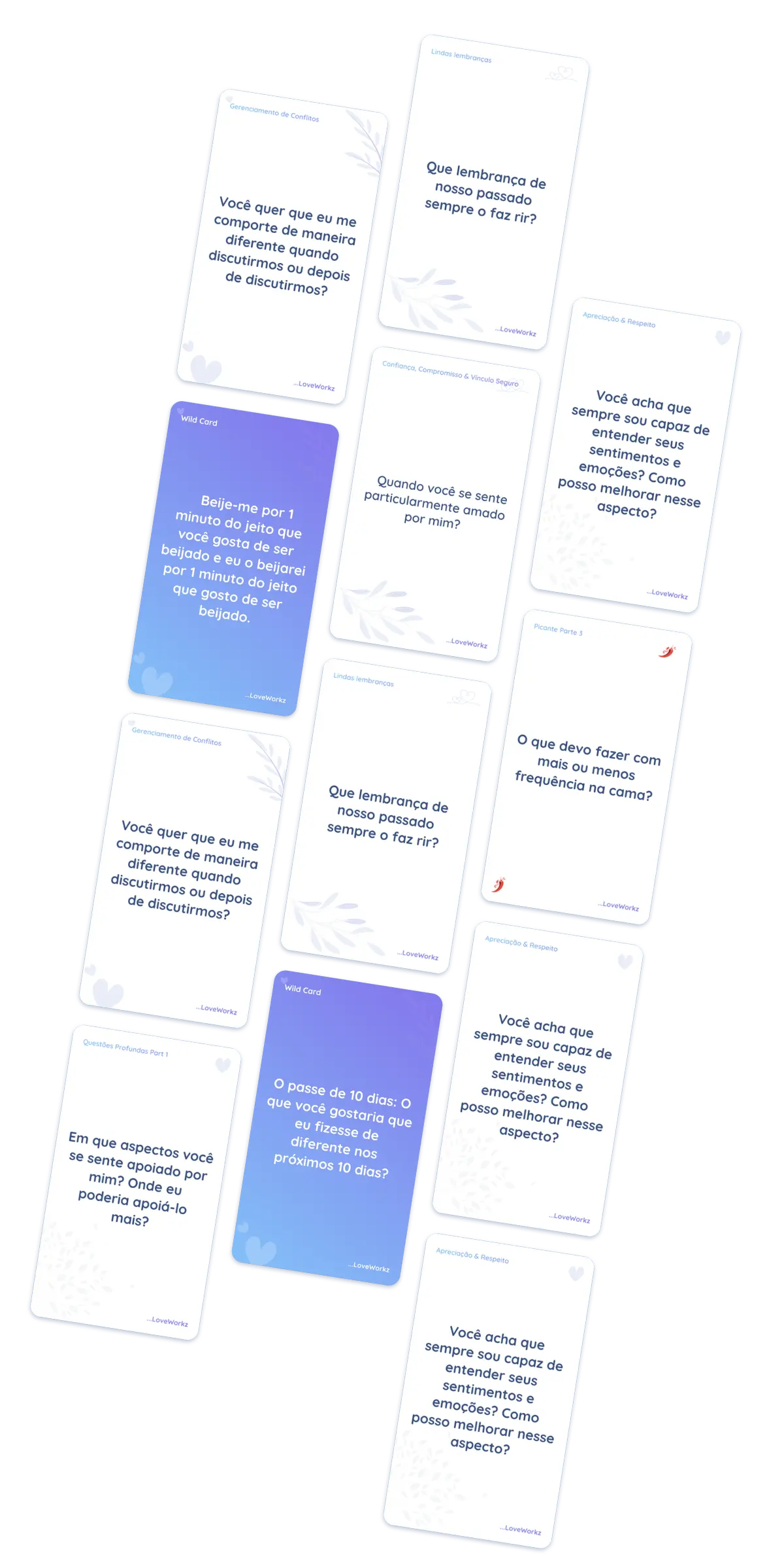 LoveWorkz couples app challenge and intimacy cards on desktop, relationship exercises preview